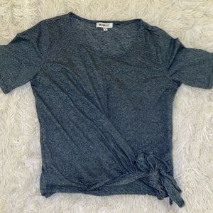 Tight fitting blue shirt with tie